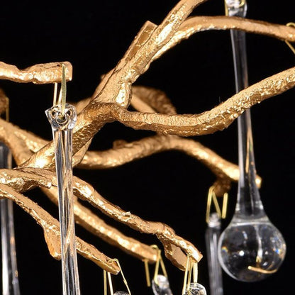 TLL Arcadia Clear Teardrop Oval Dining Branch Chandelier, Brass Branch Chandelier