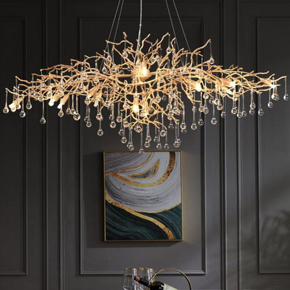 TLL Arcadia Clear Teardrop Oval Dining Branch Chandelier, Brass Branch Chandelier