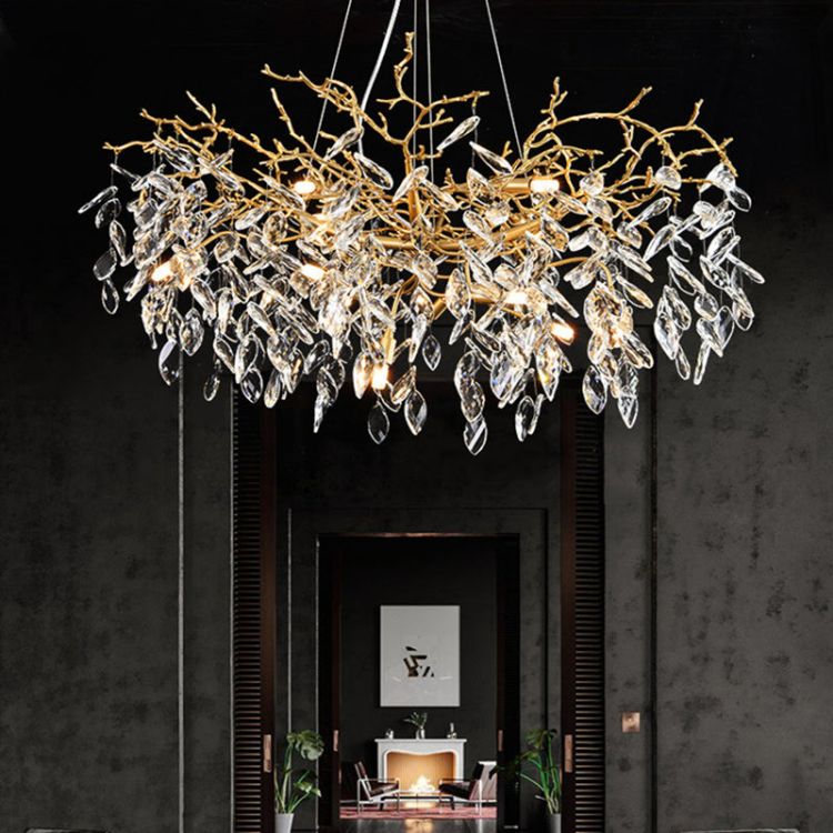 TLL Gold Chandeliers Tree Branch Kitchen, Modern Crystal Chandelier
