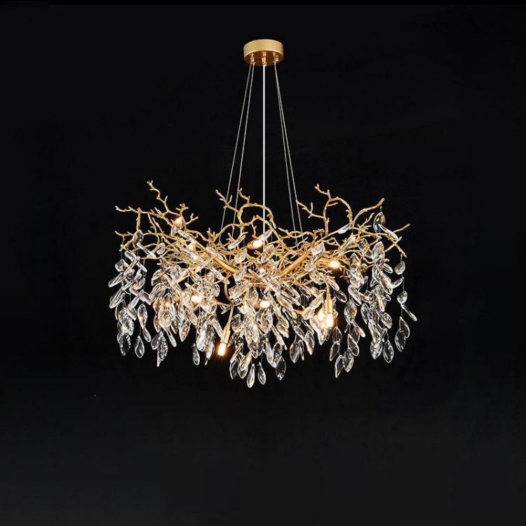 TLL Gold Chandeliers Tree Branch Kitchen, Modern Crystal Chandelier