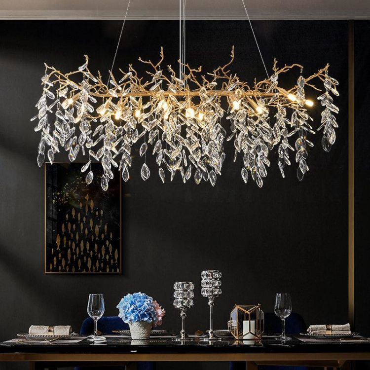 TLL Teardrop Gold Contemporary Crystal Hanging Lighting Fixture For Dining Room