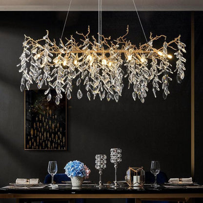 TLL Teardrop Gold Contemporary Crystal Hanging Lighting Fixture For Dining Room