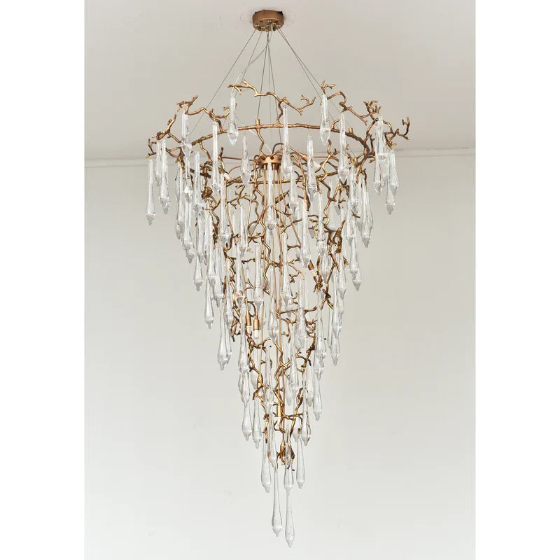 2-Story Tree Branch Staircase Crystal Chandelier
