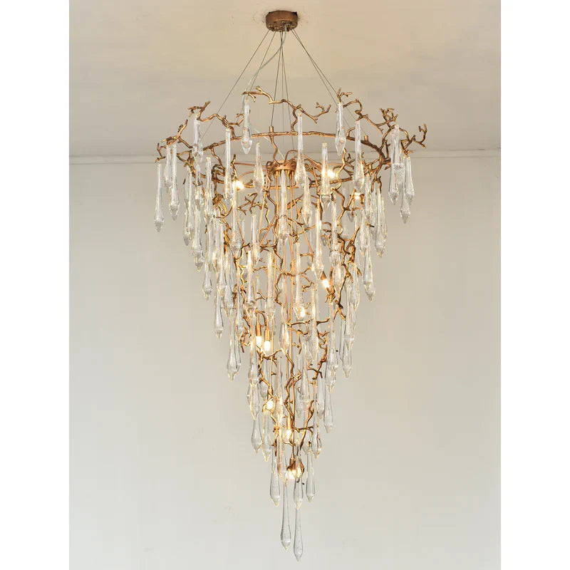 2-Story Tree Branch Staircase Crystal Chandelier