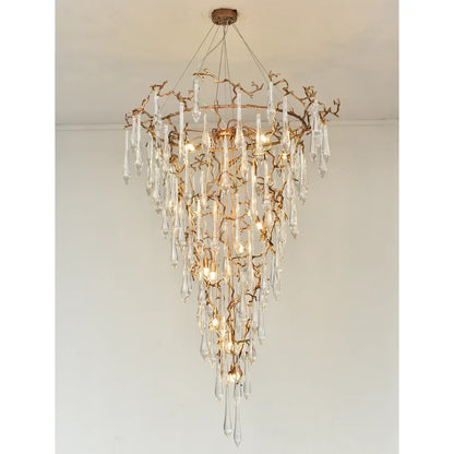 2-Story Tree Branch Staircase Crystal Chandelier