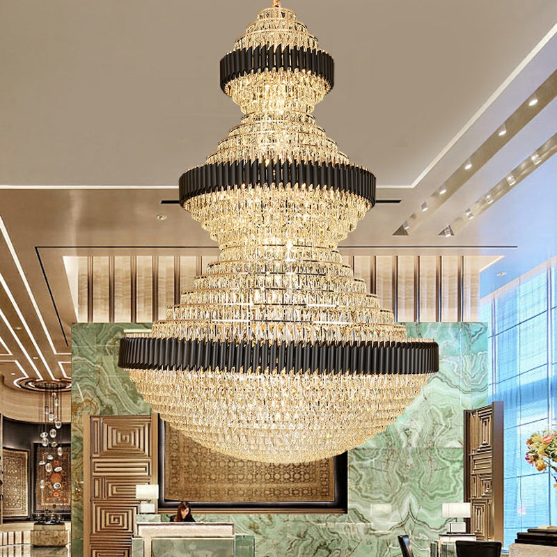 Modern Black Iron Crystal Chandelier For Foyer Staircase Luxurious Design Ceiling Light Fixture