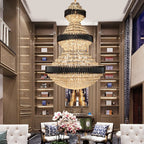 Modern Black Iron Crystal Chandelier For Foyer Staircase Luxurious Design Ceiling Light Fixture
