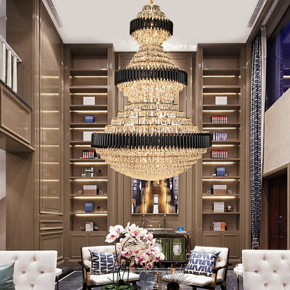 Modern Black Iron Crystal Chandelier For Foyer Staircase Luxurious Design Ceiling Light Fixture