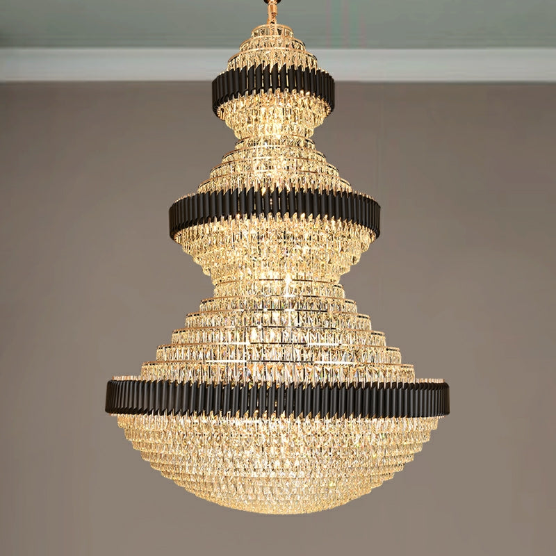 Modern Black Iron Crystal Chandelier For Foyer Staircase Luxurious Design Ceiling Light Fixture