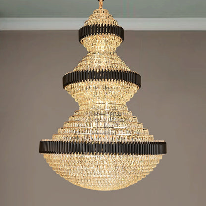 Modern Black Iron Crystal Chandelier For Foyer Staircase Luxurious Design Ceiling Light Fixture