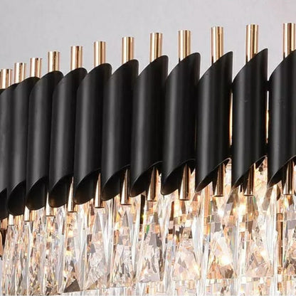 Modern Black Iron Crystal Chandelier For Foyer Staircase Luxurious Design Ceiling Light Fixture