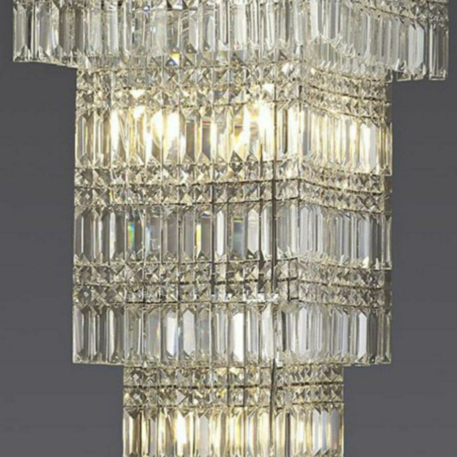 Extra Large Foyer Vertical Layers K9 Crystal Chandelier Chrome Ceiling Lighting Fixture For Staircase Entryway Decor