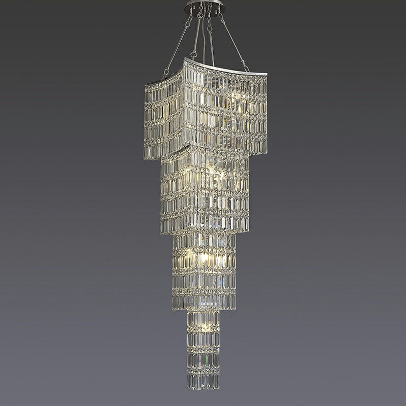 Extra Large Foyer Vertical Layers K9 Crystal Chandelier Chrome Ceiling Lighting Fixture For Staircase Entryway Decor