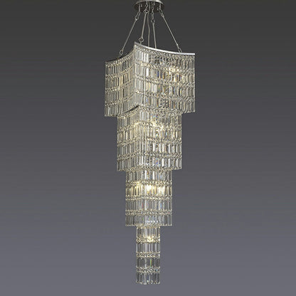 Extra Large Foyer Vertical Layers K9 Crystal Chandelier Chrome Ceiling Lighting Fixture For Staircase Entryway Decor