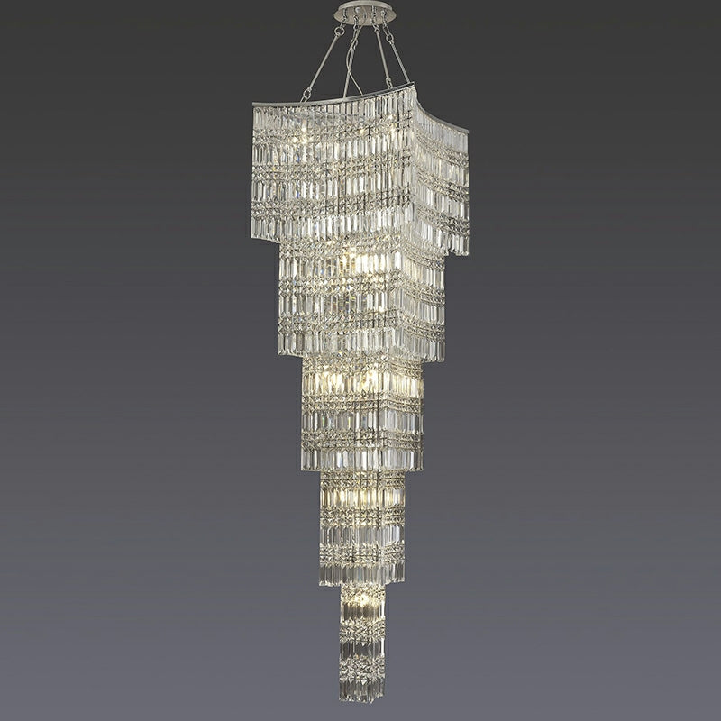 Extra Large Foyer Vertical Layers K9 Crystal Chandelier Chrome Ceiling Lighting Fixture For Staircase Entryway Decor