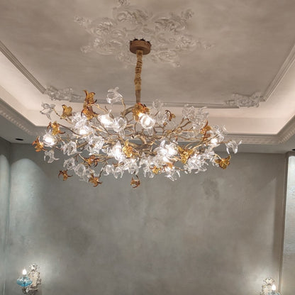 Designer Favorite Brass Branch Chandelier with Artistic Flower Glass for Dining Room Living Room and Kitchen Island