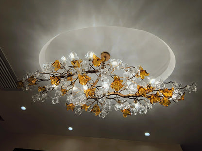 Designer Favorite Brass Branch Chandelier with Artistic Flower Glass for Dining Room Living Room and Kitchen Island