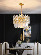 Post-modern Light Luxury Fence Crystal Chandelier Suit for Living/Dining Room