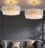 Post-modern Light Luxury Fence Crystal Chandelier Suit for Living/Dining Room