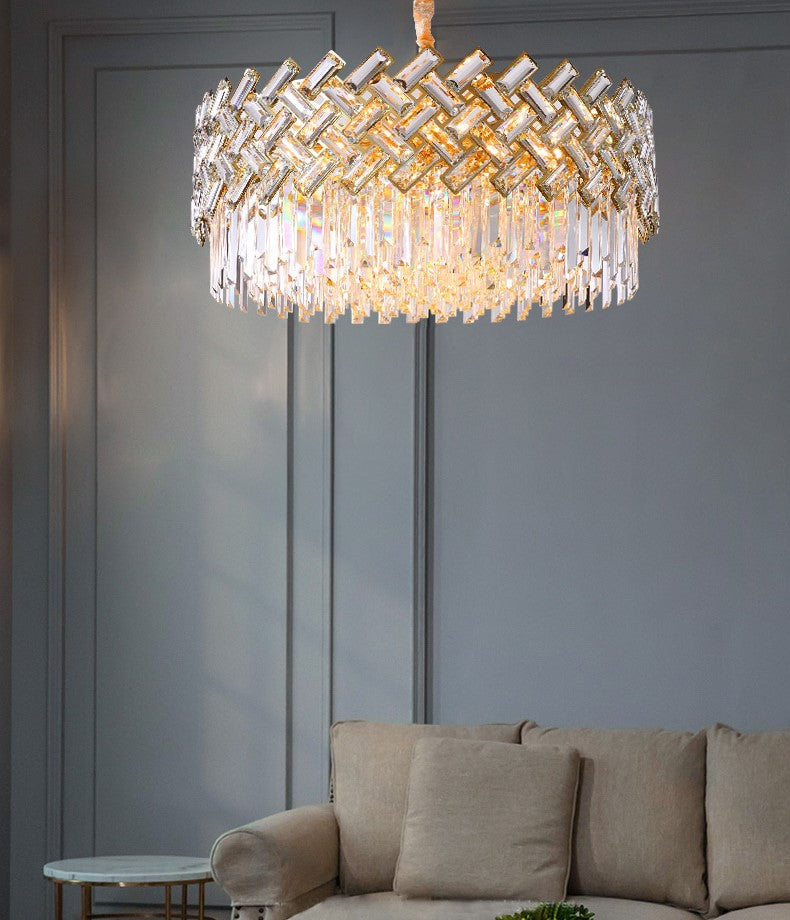 Post-modern Light Luxury Fence Crystal Chandelier Suit for Living/Dining Room
