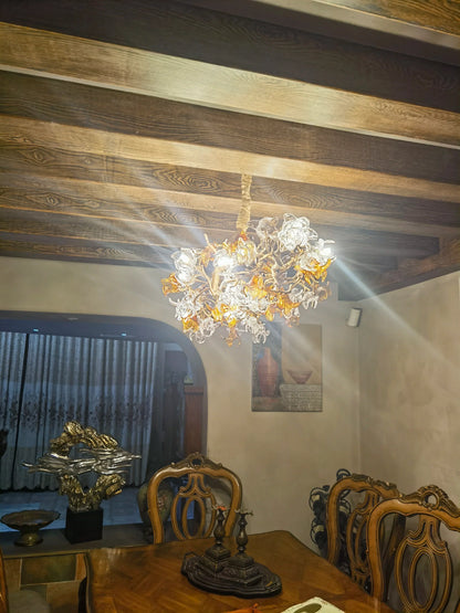 Designer Favorite Brass Branch Chandelier with Artistic Flower Glass for Dining Room Living Room and Kitchen Island