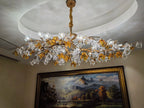 Designer Favorite Brass Branch Chandelier with Artistic Flower Glass for Dining Room Living Room and Kitchen Island