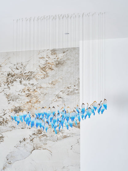 Galaxy Ocean Drift Blown Glass Crystal Spiral Chandelier