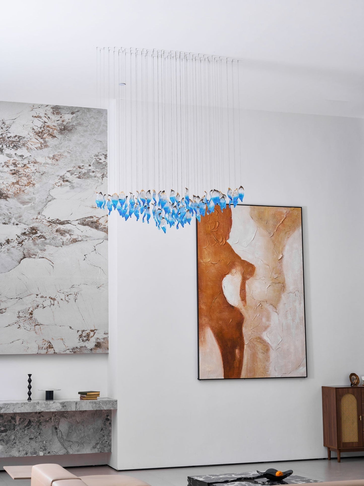 Galaxy Ocean Drift Blown Glass Crystal Spiral Chandelier