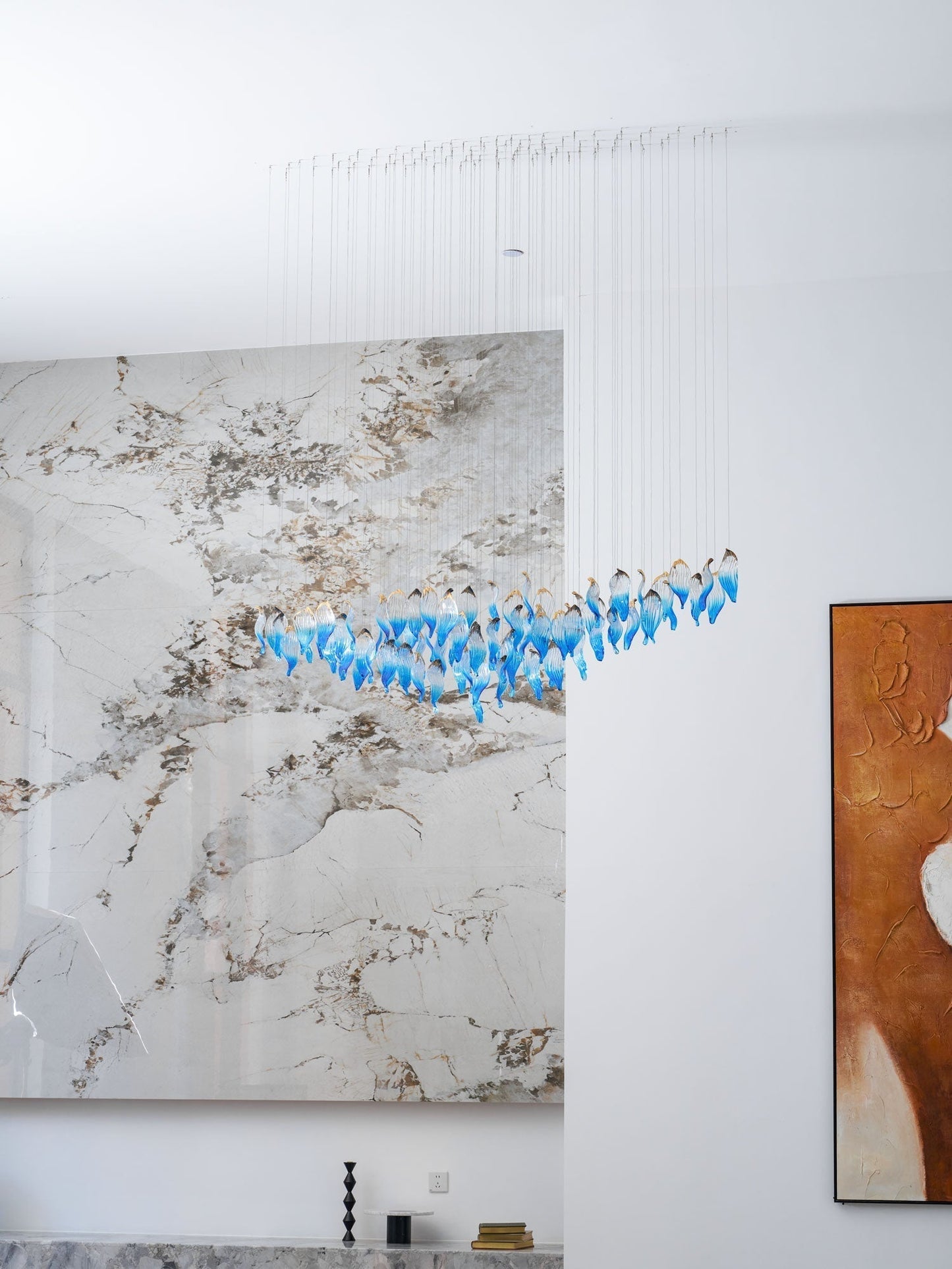 Galaxy Ocean Drift Blown Glass Crystal Spiral Chandelier