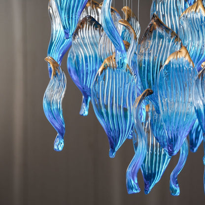 Galaxy Ocean Drift Blown Glass Crystal Spiral Chandelier