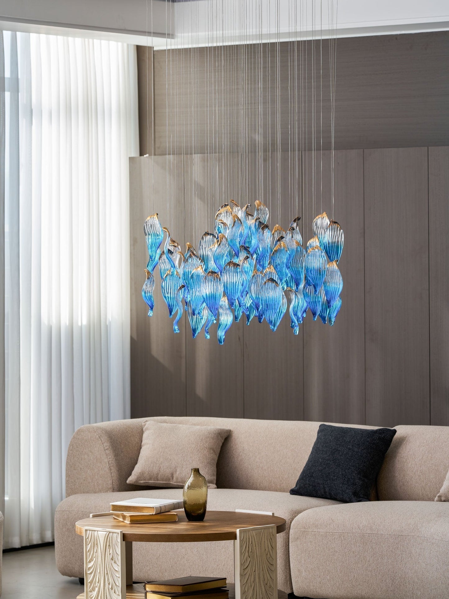 Galaxy Ocean Drift Blown Glass Crystal Spiral Chandelier