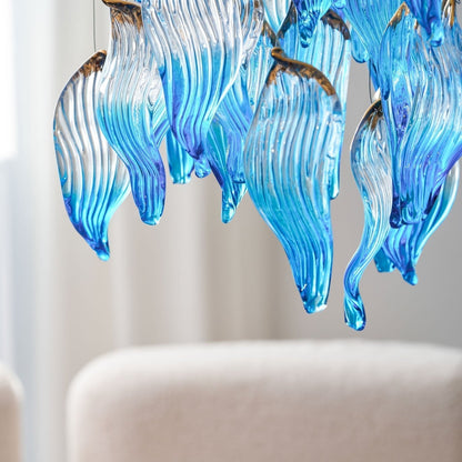 Galaxy Ocean Drift Blown Glass Crystal Spiral Chandelier