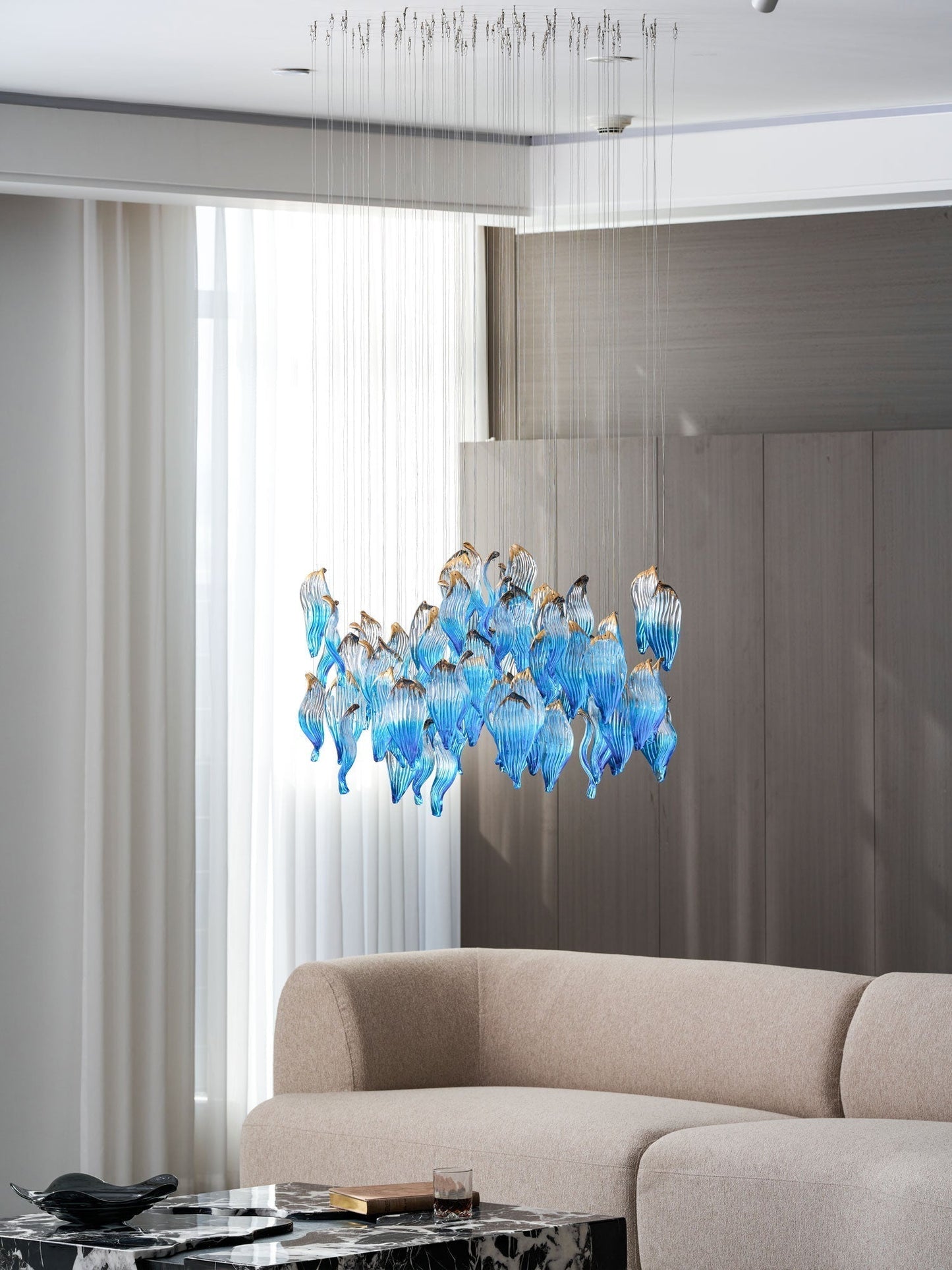 Galaxy Ocean Drift Blown Glass Crystal Spiral Chandelier
