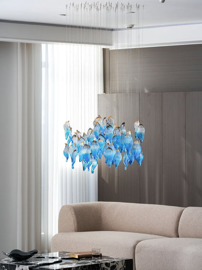 Galaxy Ocean Drift Blown Glass Crystal Spiral Chandelier