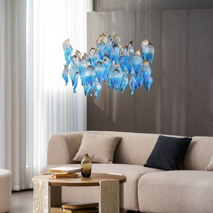 Galaxy Ocean Drift Blown Glass Crystal Spiral Chandelier