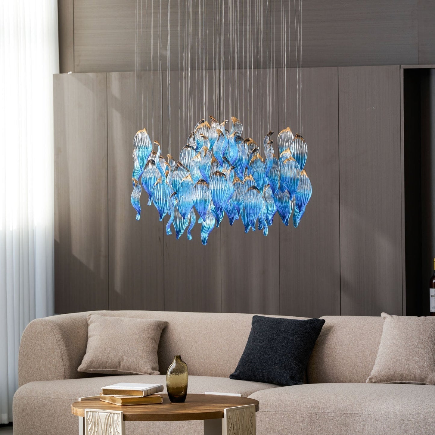 Galaxy Ocean Drift Blown Glass Crystal Spiral Chandelier
