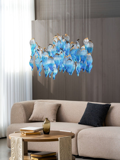 Galaxy Ocean Drift Blown Glass Crystal Spiral Chandelier