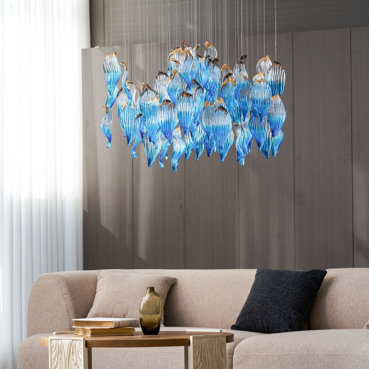 Galaxy Ocean Drift Blown Glass Crystal Spiral Chandelier