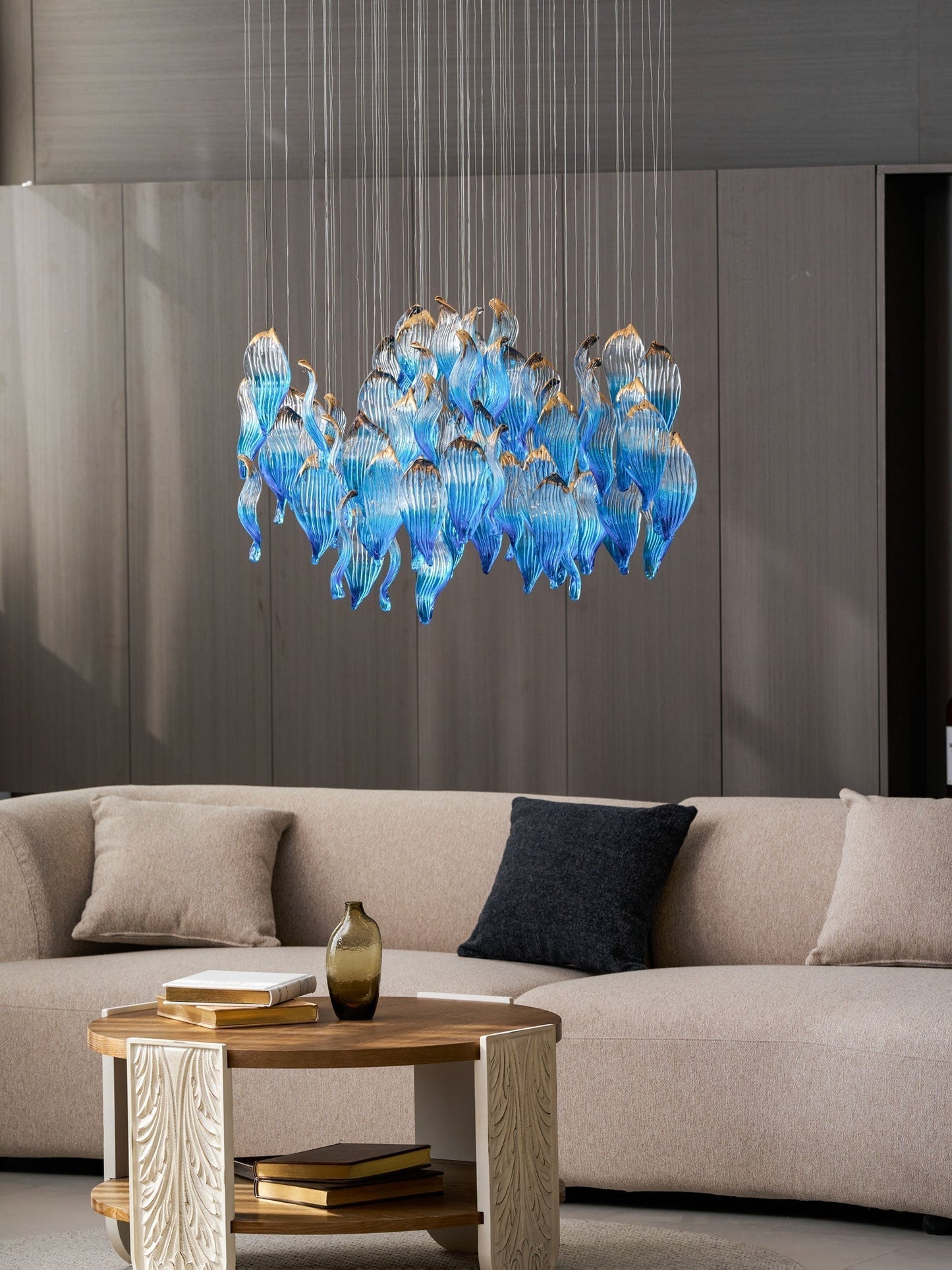 Galaxy Ocean Drift Blown Glass Crystal Spiral Chandelier