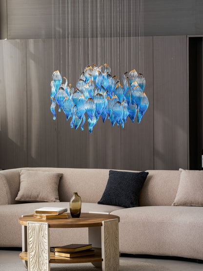 Galaxy Ocean Drift Blown Glass Crystal Spiral Chandelier