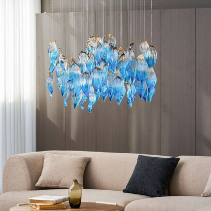 Galaxy Ocean Drift Blown Glass Crystal Spiral Chandelier