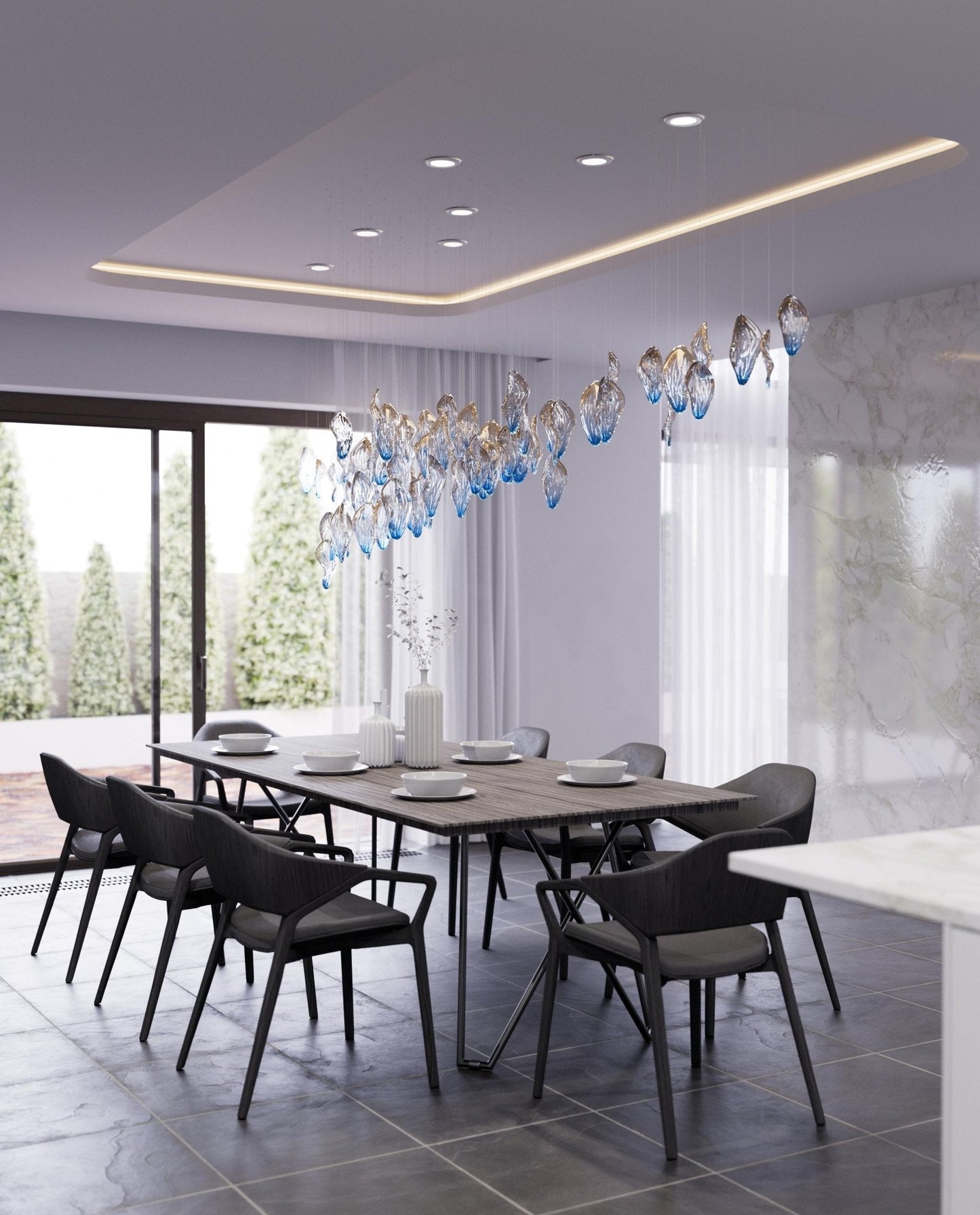Galaxy Ocean Drift Blown Glass Crystal Spiral Chandelier