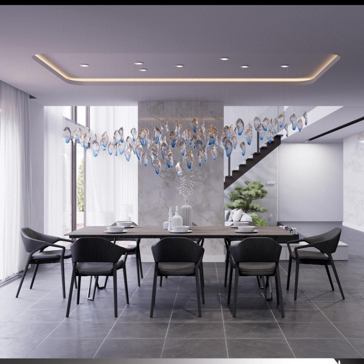 Galaxy Ocean Drift Blown Glass Crystal Spiral Chandelier