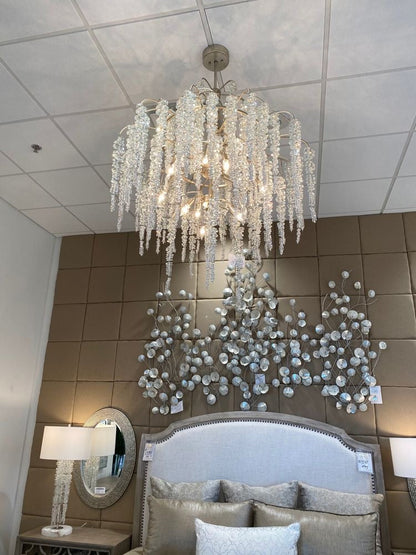 Light Luxury Silver Flower Branch Chandelier with Icicle Details for Bedroom Dining Room and Hallway