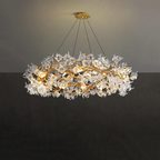 Modern Petal Crystal Round Brass Branch Chandelier