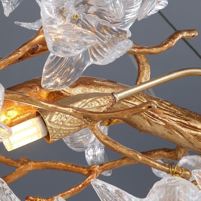 Modern Petal Crystal Round Brass Branch Chandelier