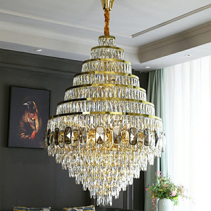 Honeycomb Shaped Ceiling Chandelier Extra Large Crystal Light Fixture For Foyer Staircase/ Entryway In Gold Finish