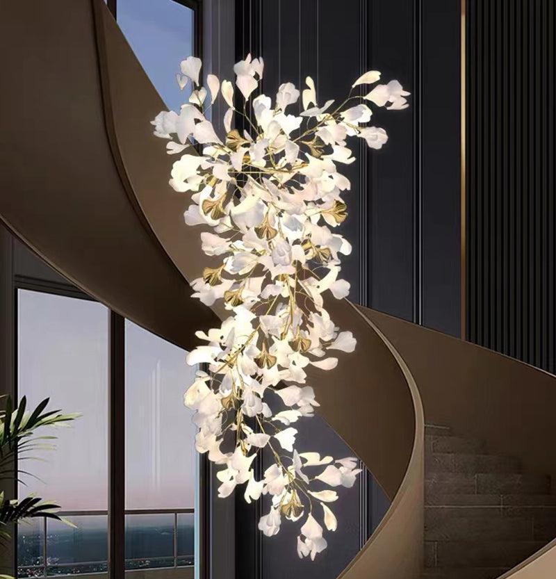 Modern Porcelain Ginkgo Branch Chandelier