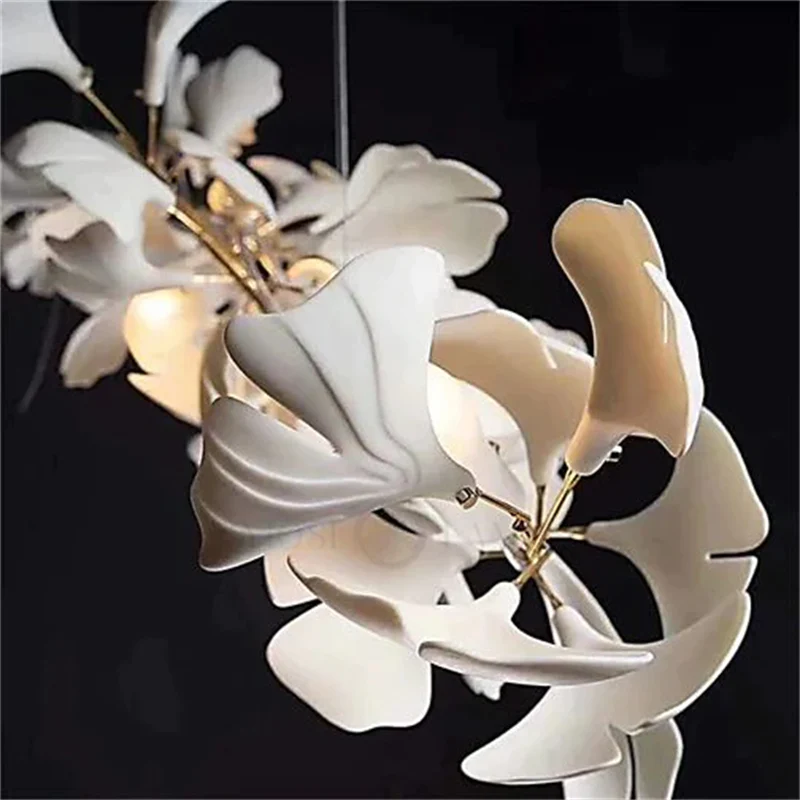 Modern Porcelain Ginkgo Branch Chandelier