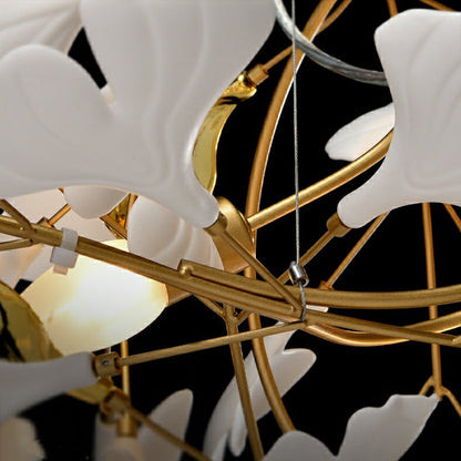 Artistic Tree Branch Pendant Light with Ceramic Ginkgo Leaves for High Ceilings in Hotel or Home